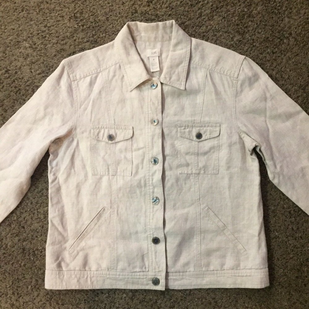 J Jill Tan Linen Jacket Womens 6 Used Linen - Picture 7 of 11